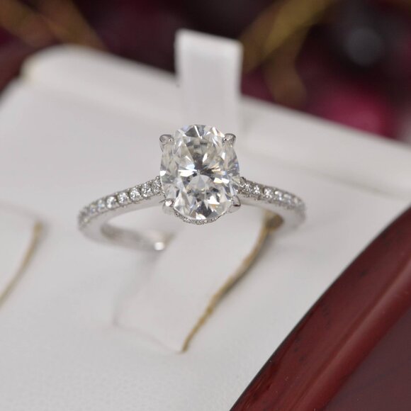 Fully Iced Oval Engagement Solitaire Moissanite Ring - Picture 6 of 12